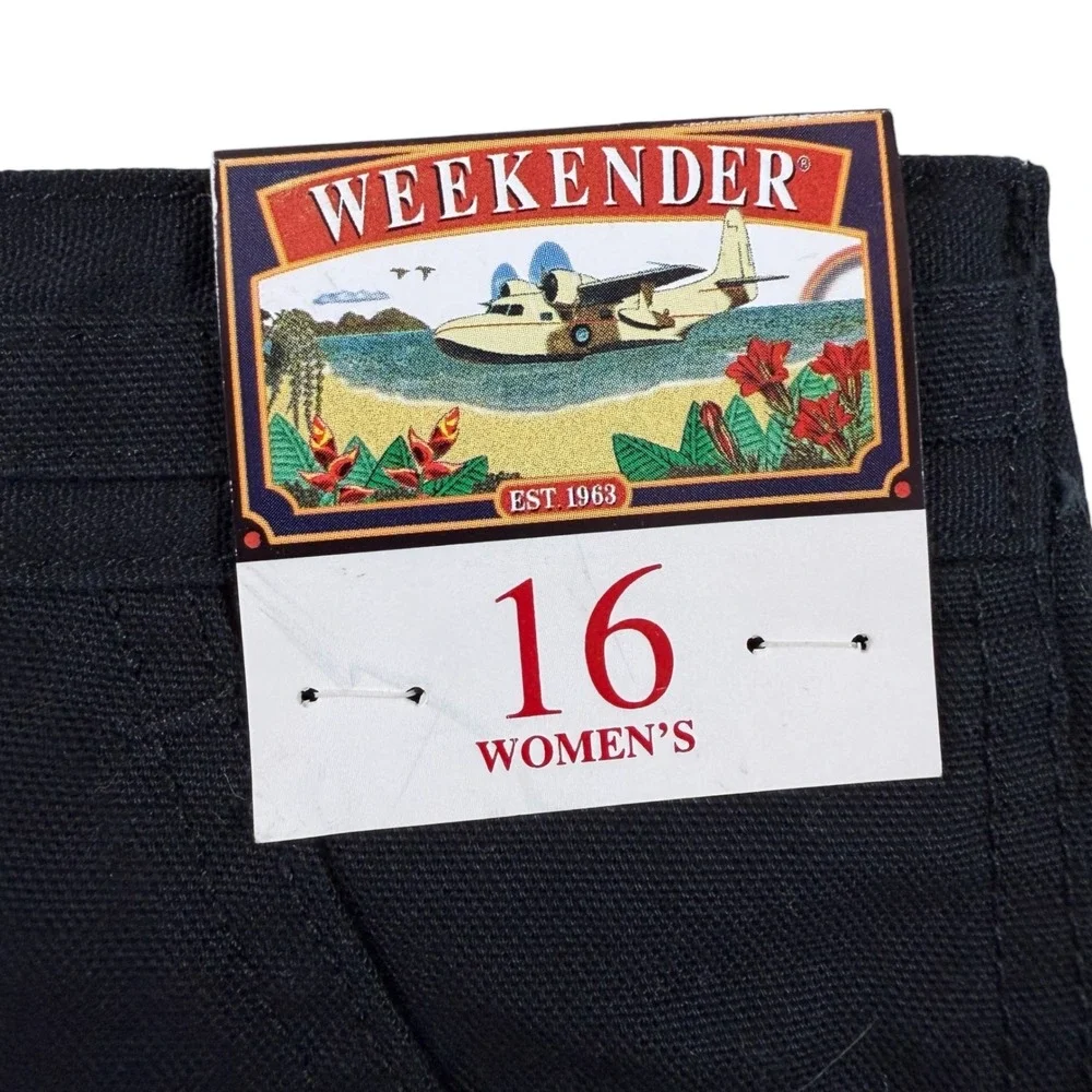 VTG Weekender Deck Shorts Womens 16 Black Organic Cotton‎ Elastic Drawstring NWT